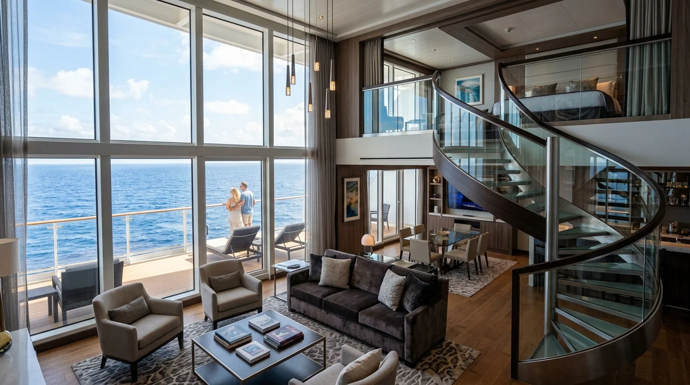 Royal Loft Suite interior with spiral staircase